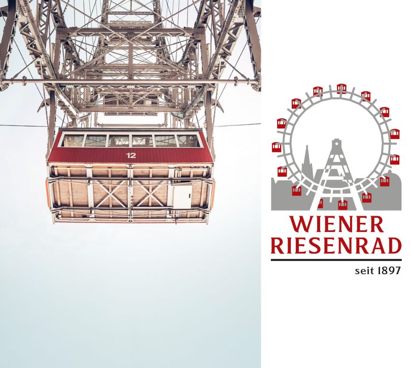 Riesenrade Waggon und Logo des Wiener Riesenrads