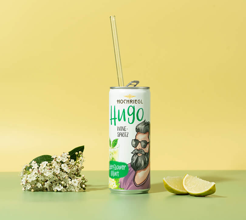 Hugo Dose mit Strohhalm, Holunder und Limette